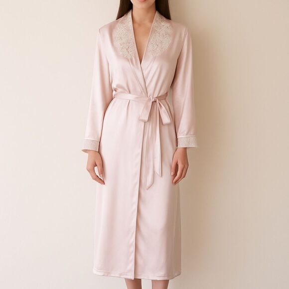 Linea Donatella Vintage Old Hollywood Pearl Lace Satin Long Robe - Picture 1 of 11